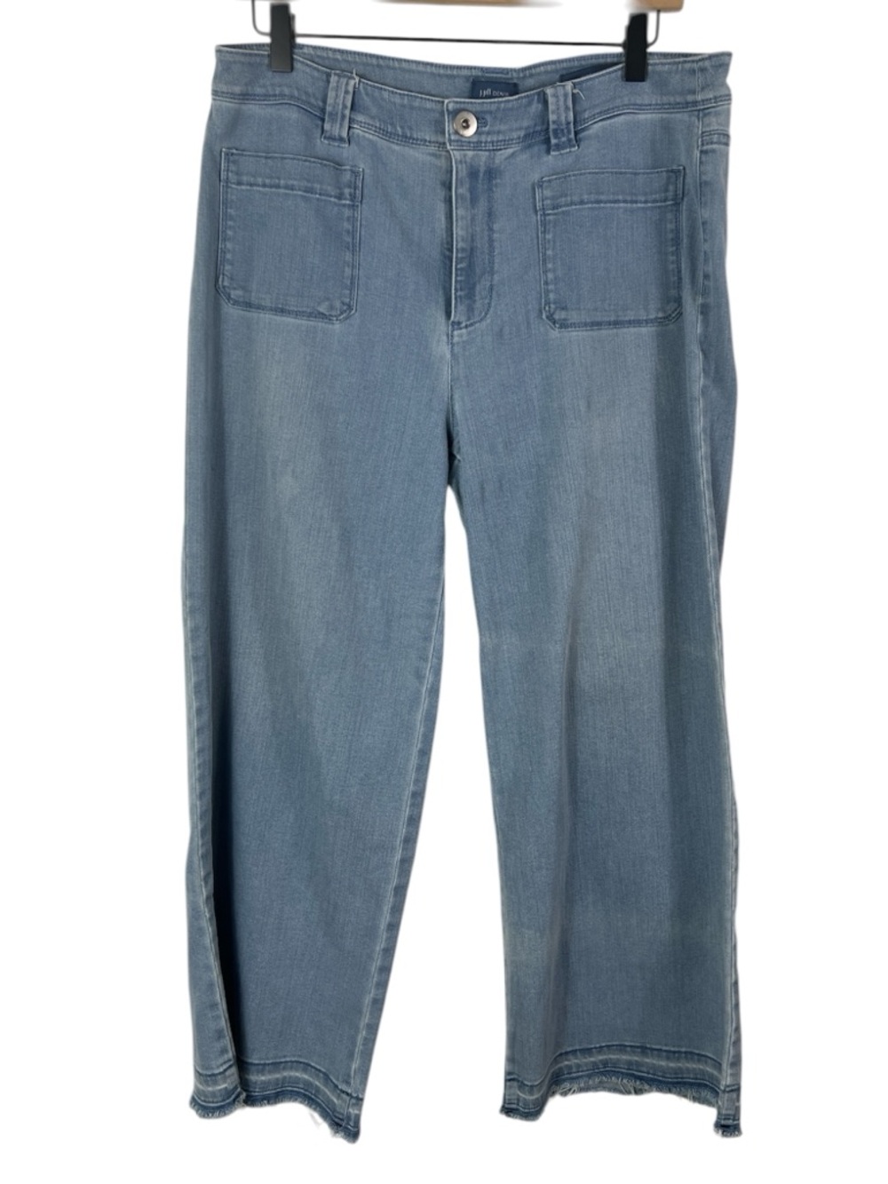 J. Jill Wide-Leg Crop Jeans High Rise with Patch Pockets Raw Hem Stretch 10